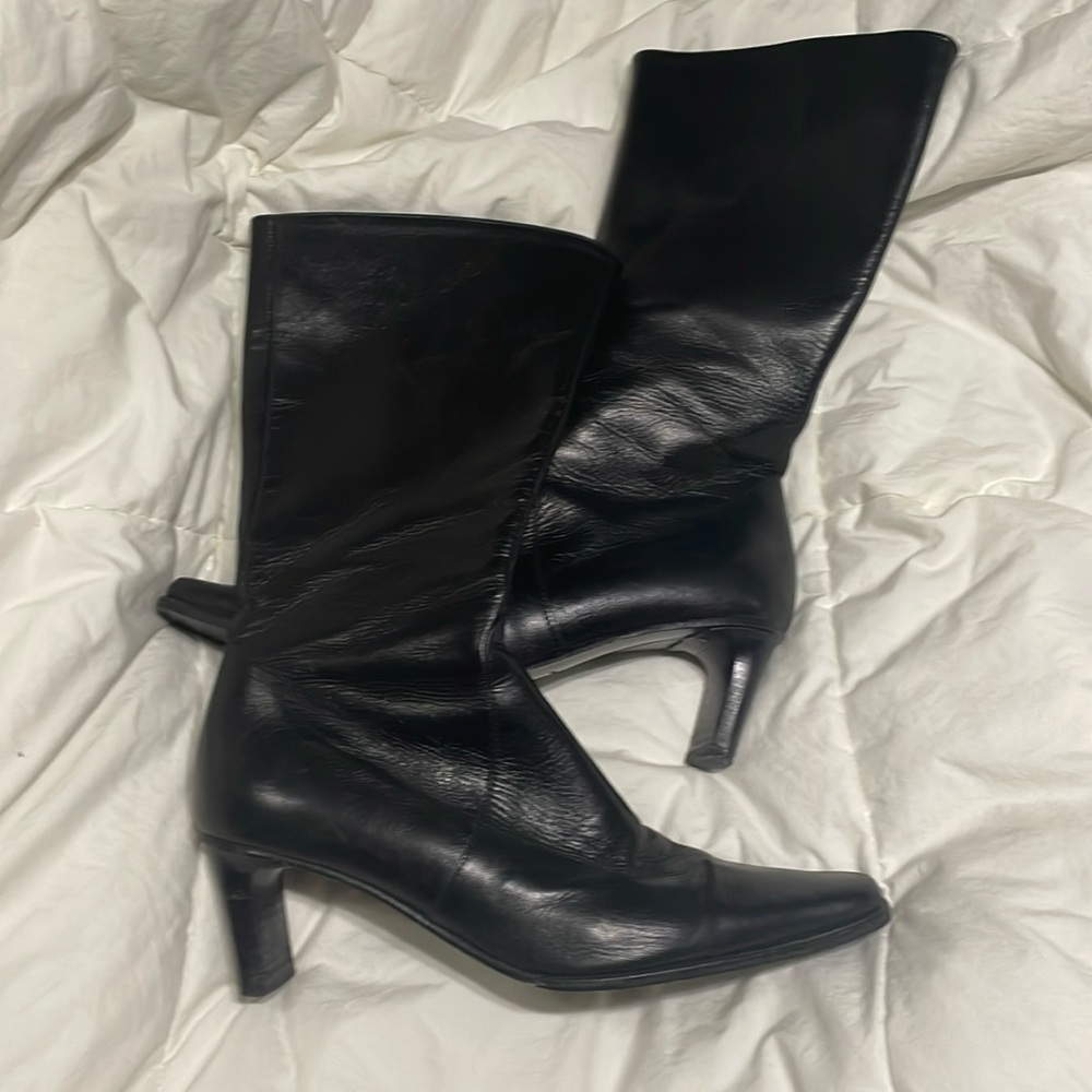 Classic Black Leather Heeled Boots